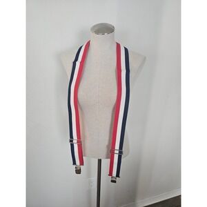 Popular Mechanics Mens Suspenders Red White Blue Striped USA Made X-Back Clips